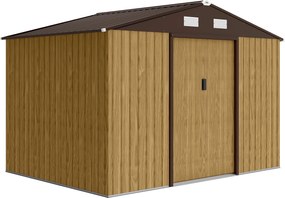 Outsunny Magazie de grădină exterioară 4,9 m² 277x195x192 cm cu ușă culisantă, ventilație și kit de fundație, maro | Aosom Romania
