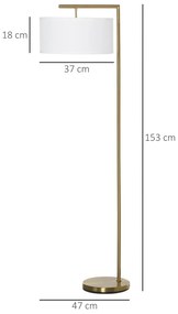 Lampa de podea moderna HOMCOM din metal si cu abajur din material textil, lampa de lectura E27 dimensiune 47x37x153 cm, culoare auriu si alb