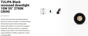 Spot LED incastrabil TULIPA Black recessed downlight 10W 55° 2700K CRI90