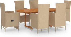 vidaXL Set mobilier de grădină, 7 piese, bej, poliratan