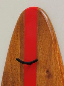 Cuier din metal si lemn de mango, in forma de placa de surf, Red Surf