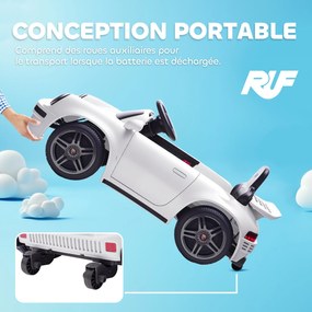 AIYAPLAY Mașină electrică pentru copii, vehicul electric 12V, telecomandă 2,4G, faruri, muzică, claxon, 103 x 55 x 44 cm, alb | Aosom Romania