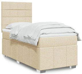 vidaXL Pat box spring cu saltea, crem, 100x200 cm, textil