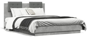 3210041 vidaXL Cadru de pat cu tăblie și lumini LED, gri beton, 140x190 cm
