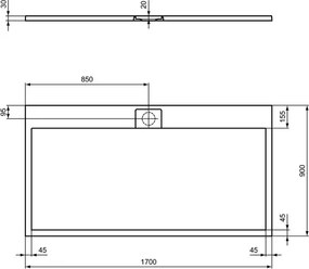 Cadita de dus dreptunghiulara Ideal Standard i.life Ultra Flat S alb pur 170x90 cm