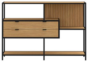 Bibliotecă neagră/în culoare naturală cu aspect de lemn de stejar 114x78x35 cm Seaford – Actona