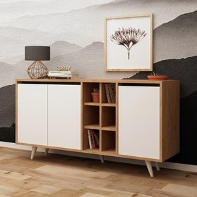 Comoda Seria, PAL melaminat, alb/stejar, 140x40x86 cm