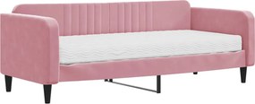 vidaXL Pat de zi cu saltea, roz, 90x200 cm, catifea