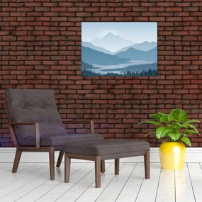 Tablou pe sticlă - Munții cu privirea graficeanului (70x50 cm)