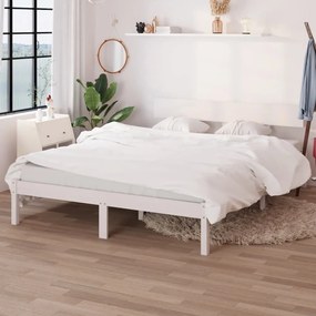 vidaXL Cadru de pat dublu, alb, 135x190 cm, lemn masiv de pin