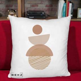 Perna Decorativa Geometric Boho Forme Terracotta, 40x40 cm, Alb Pufos, Husa Detasabila, Perna Inclusa, BEKZ®