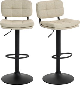 HOMCOM Set de 2 scaune de bar vintage capitonate - rotative, reglabile - suport pentru picioare - tapițerie sintetică cremă | Aosom Romania