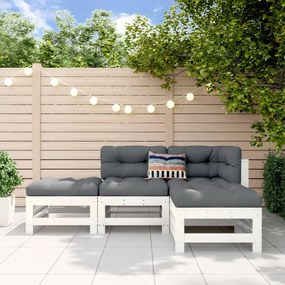 3186502 vidaXL Set mobilier relaxare de grădină, 4 piese, alb, lemn masiv pin
