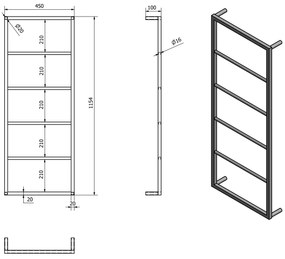 SAPHO Ska511 Ska suport pentru prosoape montat peperete 45 x 115 x 10 cm, alb mat