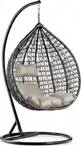 Scaun suspendat negru KOKON cu suport, perna deschisa la culoare