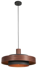 Lampă pendant retro stejar și negru cu interior auriu - Flinter