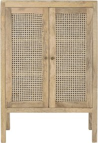 Dulap din lemn de mango natural, cu uși din rattan împletit și mânere aurii, „Paulo", 75 x 30 x 105 cm