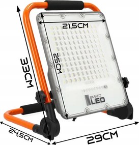 Proiector LED reîncărcabil cu stativ LED/100W/3,2V 5000K 5000 mAh IP65 portocaliu