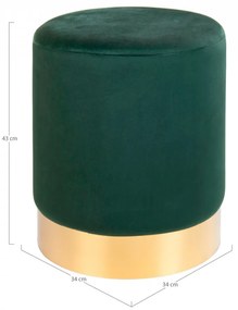 Taburet / Puf verde din catifea cu baza aurie 34 cm Gamby