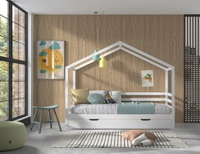 Pat Căsuță cu Design Modern, cu Sertar, Alb, Pin Masiv – Dallas – Vipack