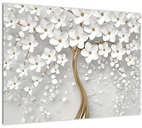 Tablou cu copac alb cu flori (70x50 cm), în 40 de alte dimensiuni noi