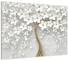 Tablou cu copac alb cu flori (70x50 cm), în 40 de alte dimensiuni noi