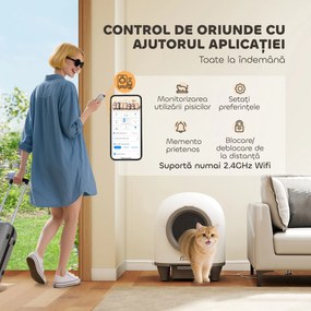 PawHut Litiera auto-curățătoare de 80L pentru Pisici 1-5 kg din PP Alb și Gri | Aosom Romania