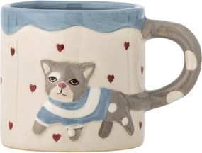 Set 3 piese din ceramică artizanală, multicolor, pictate manual cu pisică și inimi, pentru copii, „Mille"