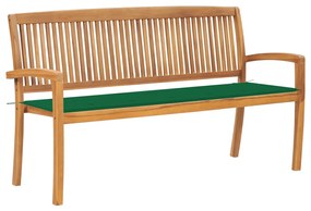 vidaXL Bancă de grădină stivuibilă cu pernă, 159 cm, lemn masiv de tec