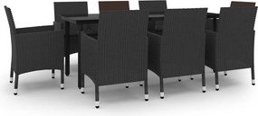 vidaXL Set mobilier de grădină, cu perne, 9 piese, poliratan și sticlă