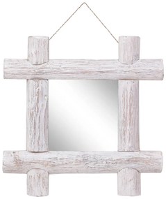 Oglinda cu rama din busteni, alb, 50x50 cm, lemn masiv reciclat 1, Alb, 50 x 5 x 50 cm