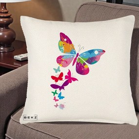 Perna Decorativa Fluturi Splash, 40x40 cm, Crem Reliefat, Husa Detasabila, Perna Inclusa, BEKZ®