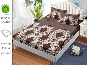 Husa de pat cu elastic 180x200 din Bumbac Finet + 2 Fete de Perna - Brown Royal