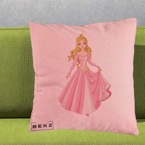 Perna Decorativa Printesa Aurora Rochie Roz, 40x40 cm, Roz, Husa Detasabila, Perna Inclusa, BEKZ®