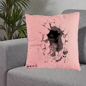 Perna Personalizata Attack on Titan Titan Crapand Zidul, 40x40 cm, Roz, Husa Detasabila, Perna Inclusa, BEKZ®