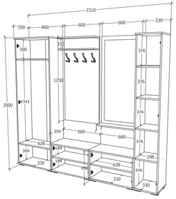 Set haaus V2, Antracit/Alb, L 230 cm