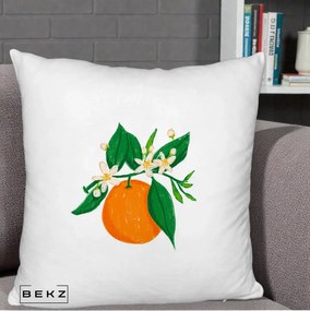 Perna Decorativa Portocala in Floare, 40x40 cm, Alb Pufos, Husa Detasabila, Perna Inclusa, BEKZ®