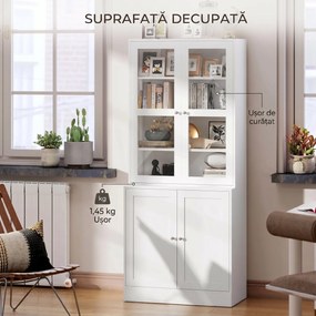 HOMCOM Mobilier de Bibliotecă cu 2 Dulapuri, Rafturi și Uși din Sticlă Alb | Aosom Romania