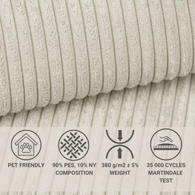 Colțar crem extensibil/cu spațiu de depozitare cu tapițerie din catifea reiată (cu colț pe partea dreaptă/în formă de ”L”) Tonga – Maison de Rêve