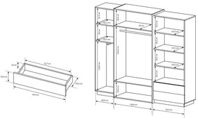 Dulap de haine Three 230 (Stejar craft auriu + Alb). 1071395