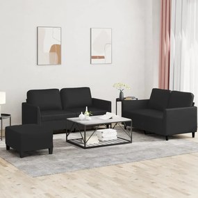 vidaXL Set de canapele cu perne, 3 piese, negru, piele ecologică