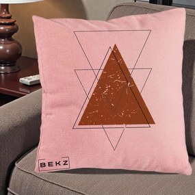 Perna Decorativa Geometric Triunghiuri Sacred, 40x40 cm, Roz, Husa Detasabila, Perna Inclusa, BEKZ®