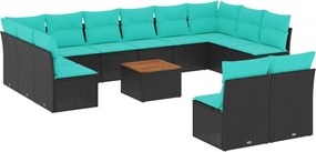 vidaXL Set mobilier de grădină cu perne, 13 piese, negru, poliratan
