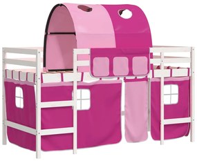 3206987 vidaXL Pat etajat de copii cu tunel roz 80x200 cm lemn masiv pin