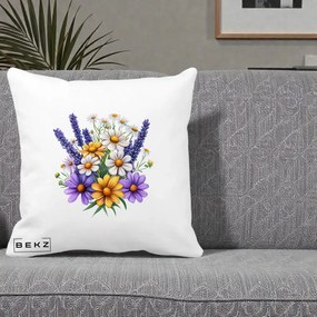 Perna Decorativa Lavanda Musetel si Flori Mov, 40x40 cm, Alba Mata, Husa Detasabila, Perna Inclusa, BEKZ®