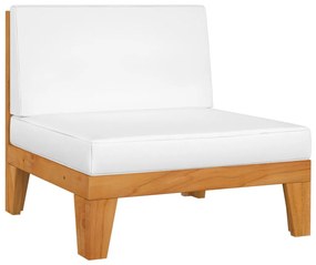 Set mobilier gradina cu perne, 3 piese, lemn masiv de acacia Crem, 2x mijloc + suport pentru picioare, 1
