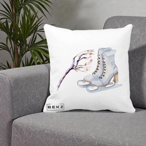 Perna Decorativa Patine cu Ramuri Inzapezite, 40x40 cm, Alba Mata, Husa Detasabila, Perna Inclusa, BEKZ®