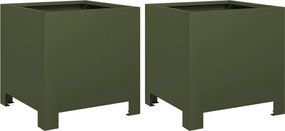 vidaXL Jardiniere grădină, 2 buc., verde măsliniu, 30x30x30 cm, oțel