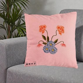 Perna Decorativa Trandafiri si Bujori Acuarela, 40x40 cm, Roz, Husa Detasabila, Perna Inclusa, BEKZ®