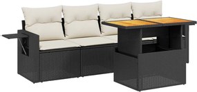 vidaXL Set mobilier de grădină cu perne, 5 piese, negru, poliratan